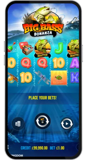 Slot reels in play with scatter symbols and bet set to £1